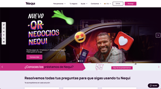 Inicio de la página web Nequi