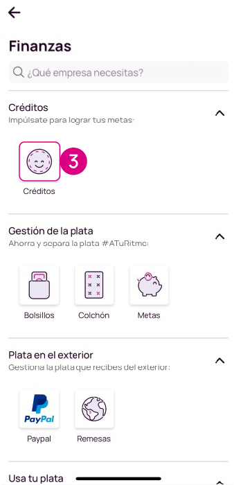 Pantalla de Créditos en Nequi