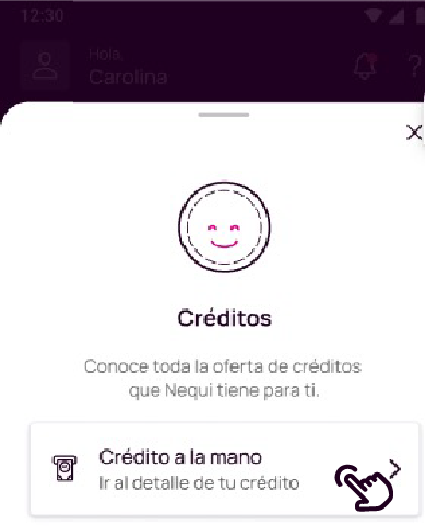 Pantalla de Crédito a la mano en Nequi