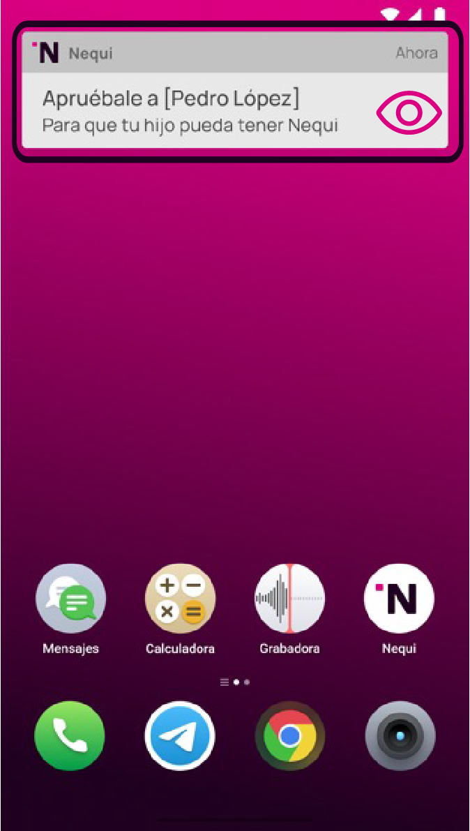 Pantalla de notificaicón de creación Nequi papas.