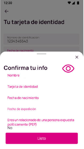 Confirma la información registrada al crear Nequi.
