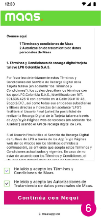 Pantalla de autorización de datos en Nequi