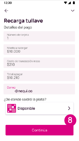 Pantalla de detalles del pago en Nequi