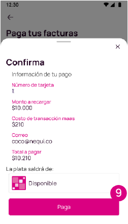 Pantalla de confirmación de pago en Nequi