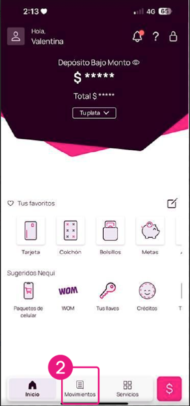 pantalla de Movimientos en la app Nequi