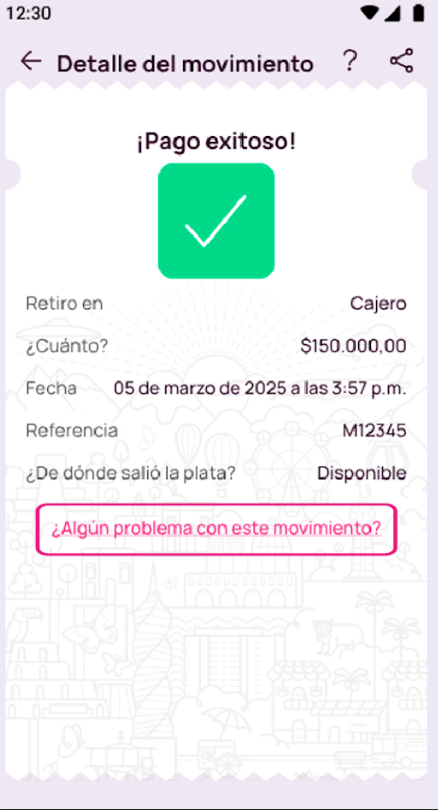 Pantalla Detalle del movimiento en la app Nequi
