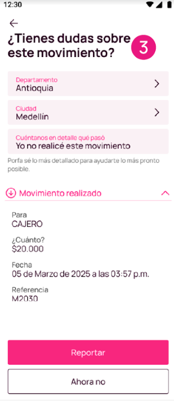 Pantalla de descripción el movimiento en Nequi