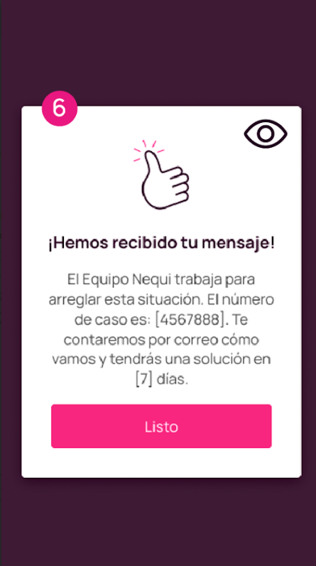 Pantalla de Confirmación de reporte del movimiento en la app Nequi