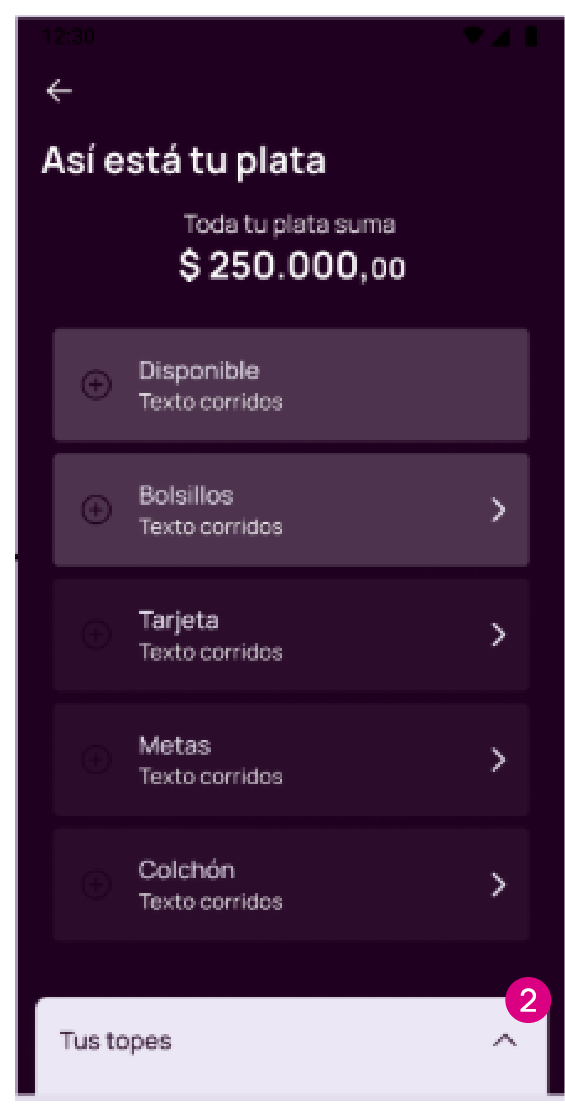 Pantalla con la opción Tus topes de la app Nequi