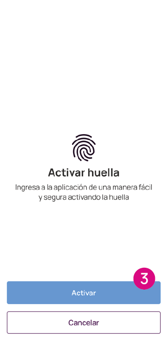 Pantalla para activar huella app Nequi Negocio.