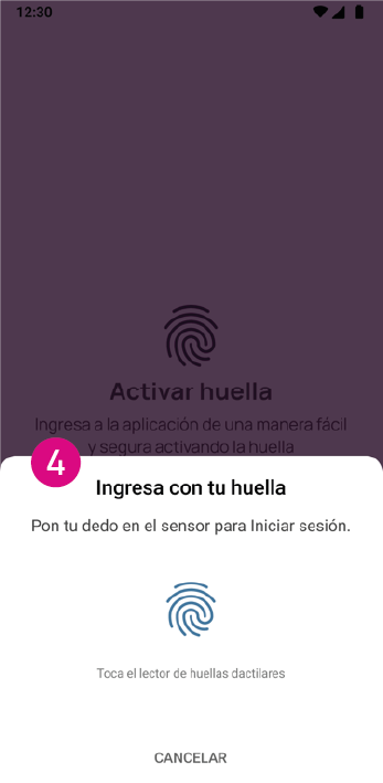 Pantalla para ingresar huella app Nequi Negocio.