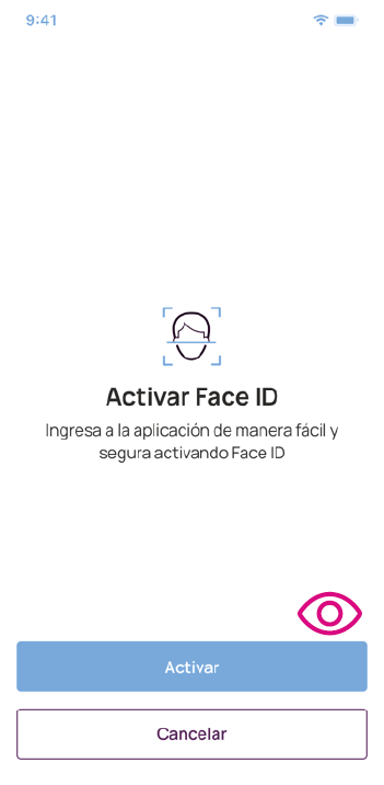 Pantalla para activar face ID app Nequi Negocio.