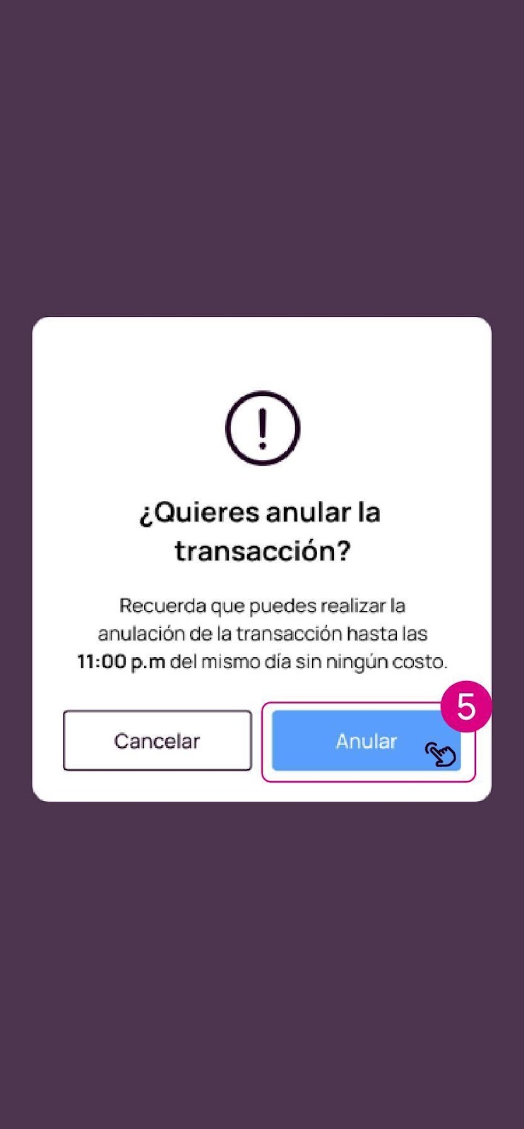 Pantalla anular la transacción en la app Nequi Negocios