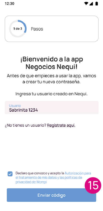 Pantalla de Bienvenida a la app Nequi Negocio