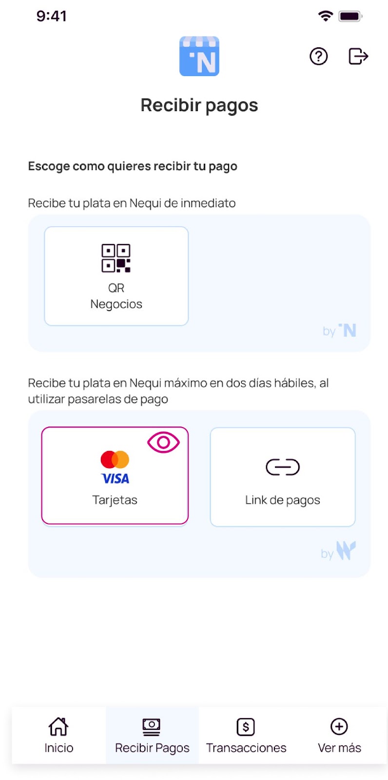 Recibir pagos tarjeta en app Nequi Negocio