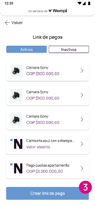 pantalla de link de pagos activos en app Nequi Negocio