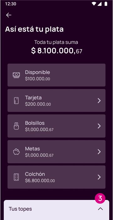 Pantallas tus topes en Nequi