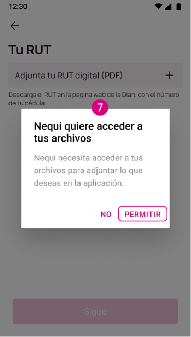 Pantalla de permitir en Nequi