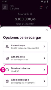 Desde otro banco en la app Nequi