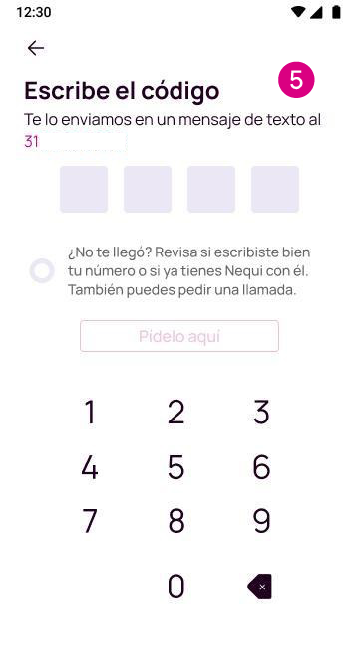 escribe el código en la app Nequi