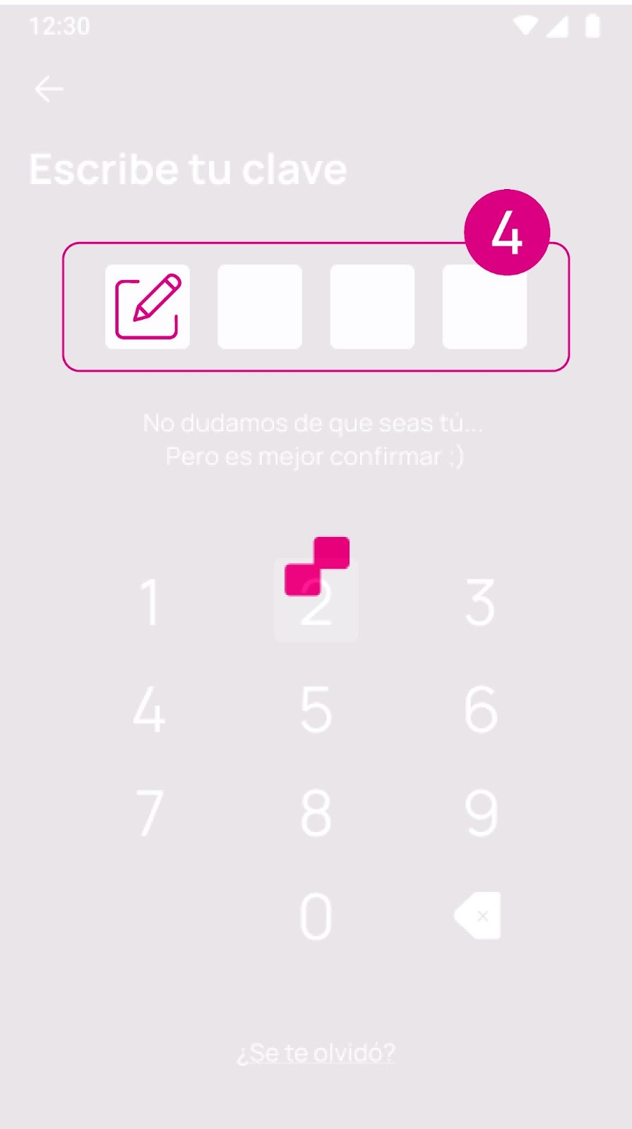 Pantalla de Escribe tu clave en Nequi