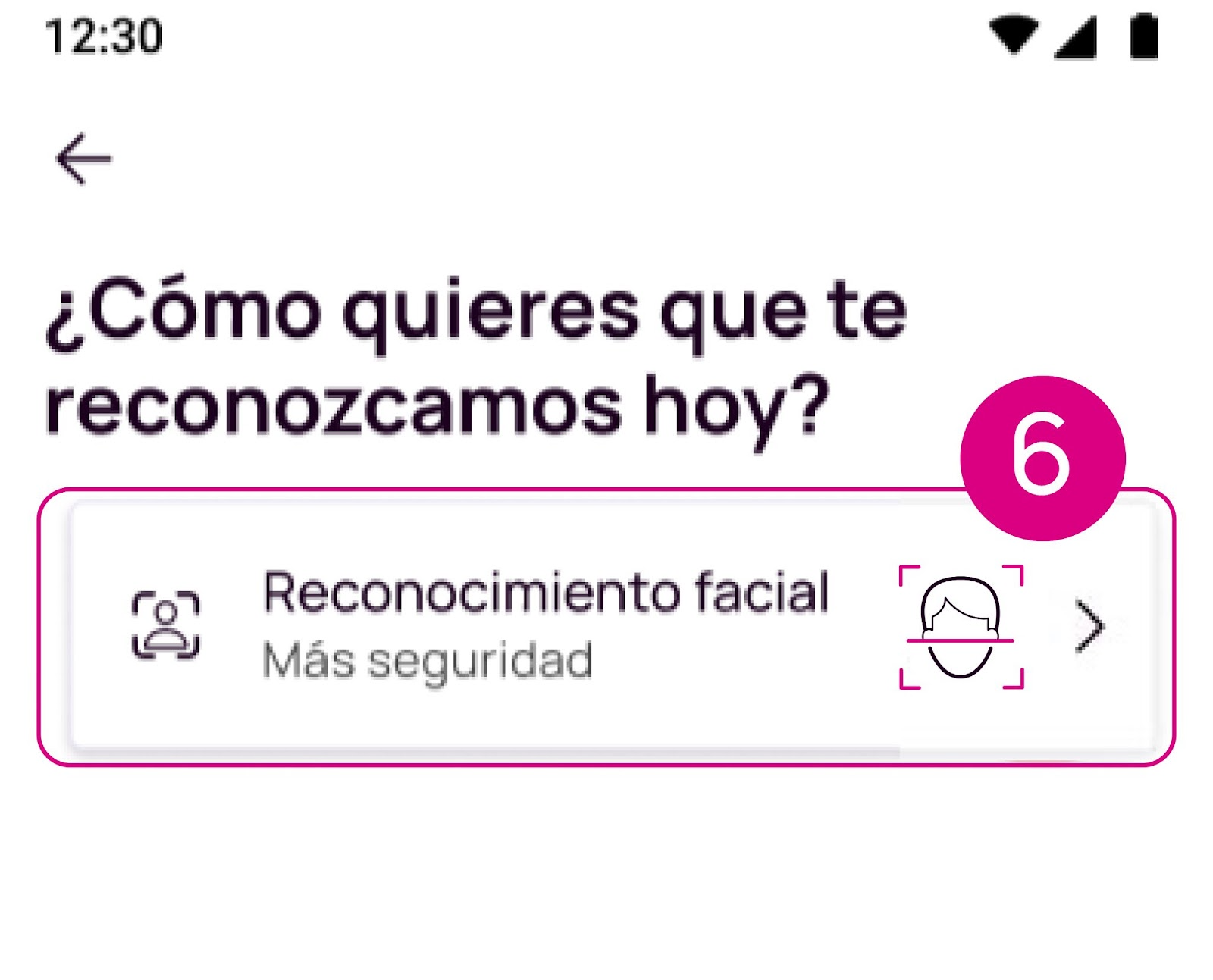 Pantalla de Reconocimiento facial en Nequi