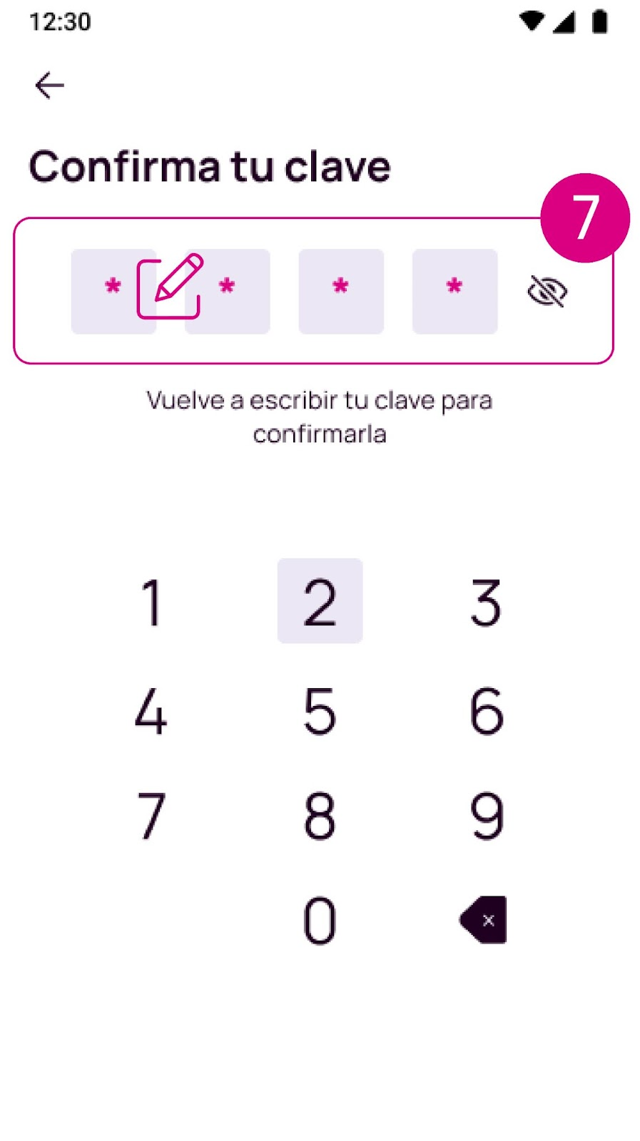 Pantalla Confirma tu clave en Nequi