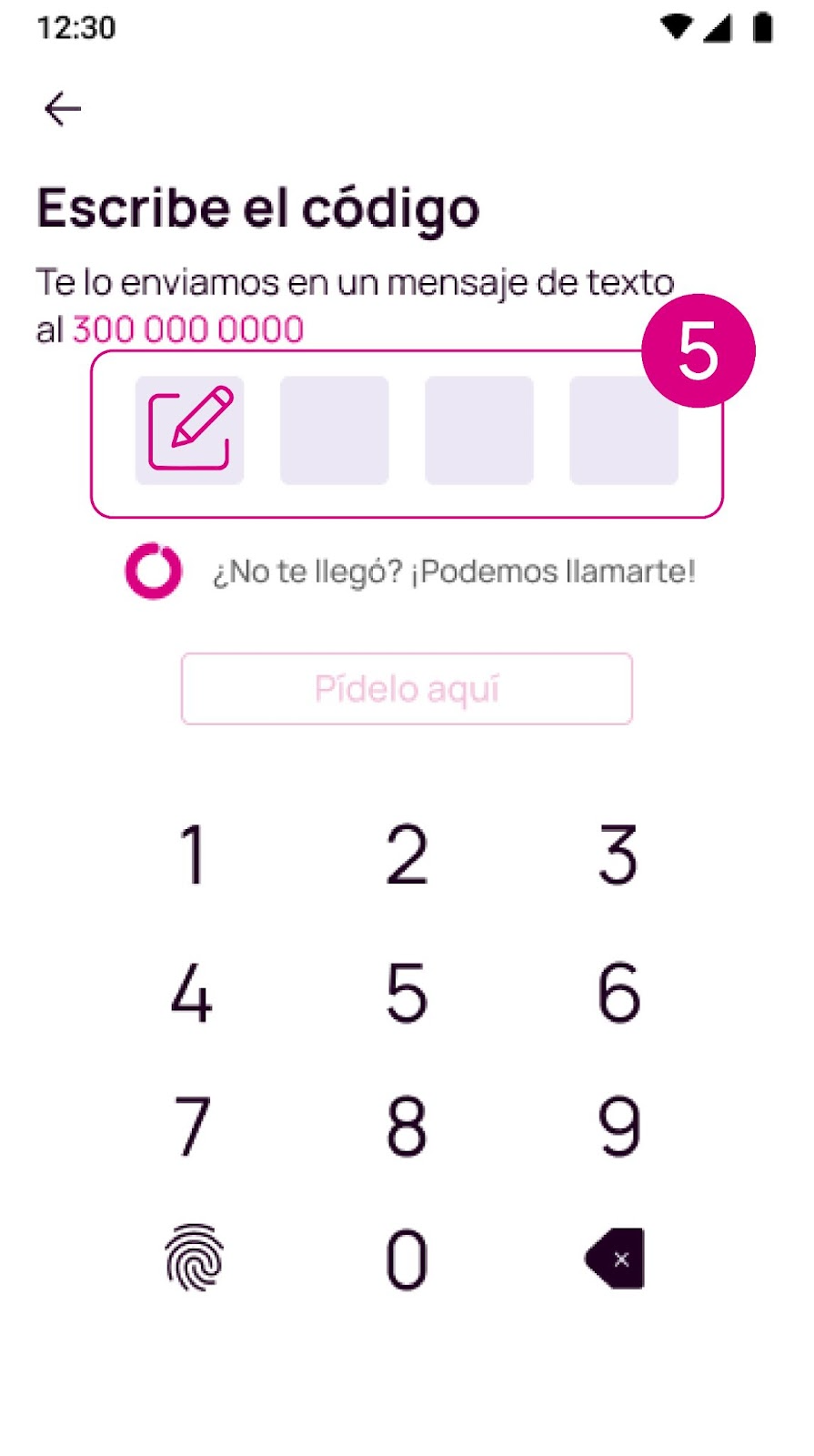 Pantalla de escribe el código en Nequi
