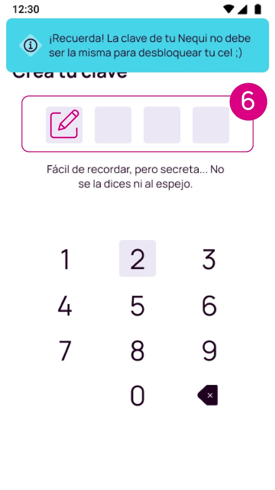 Pantalla crea tu clave en la app Nequi