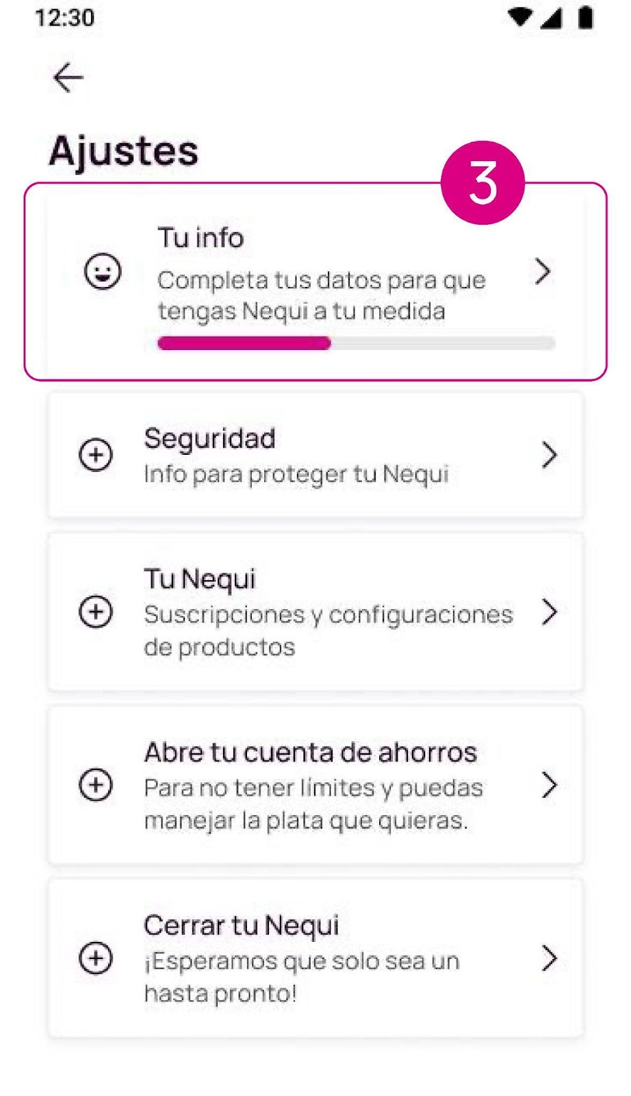 Tu info en la app Nequi