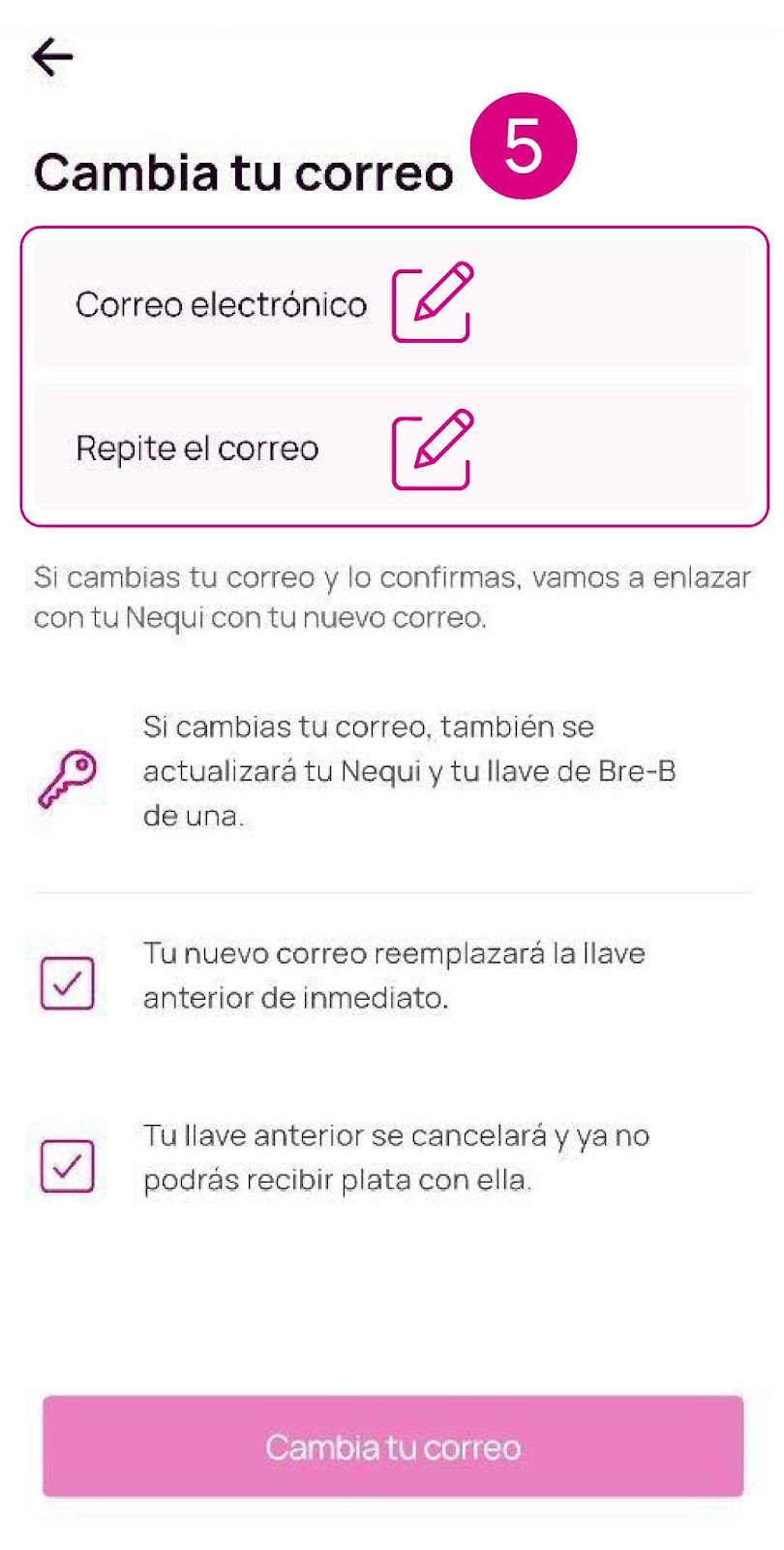 Cambia tu correo en la app Nequi