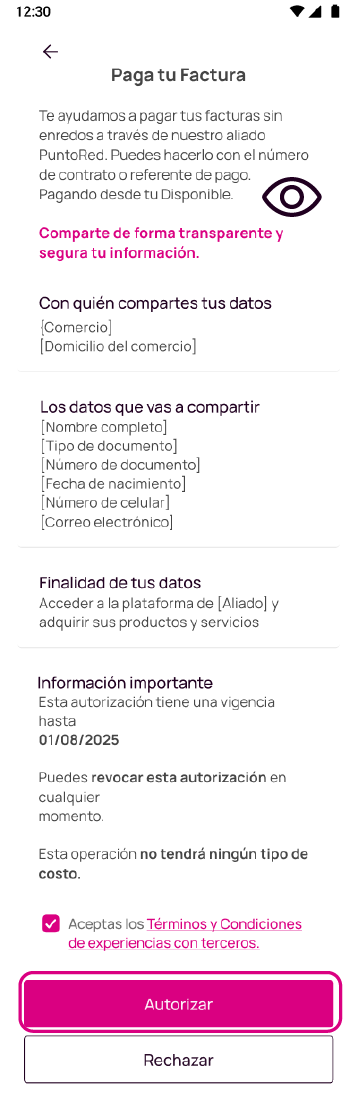 Pantalla de pago de administración en la app Nequi