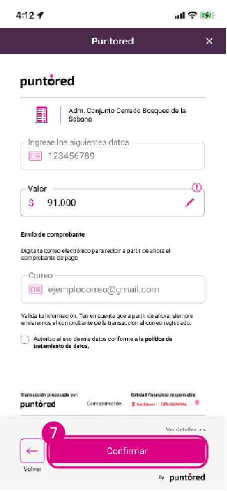 Pantalla de pago de la factura de administración en la app Nequi