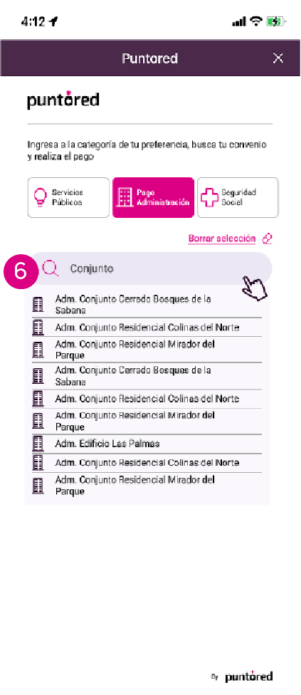 Pantalla para buscar el edificio o unidad residencial para el pago de administración en Nequi