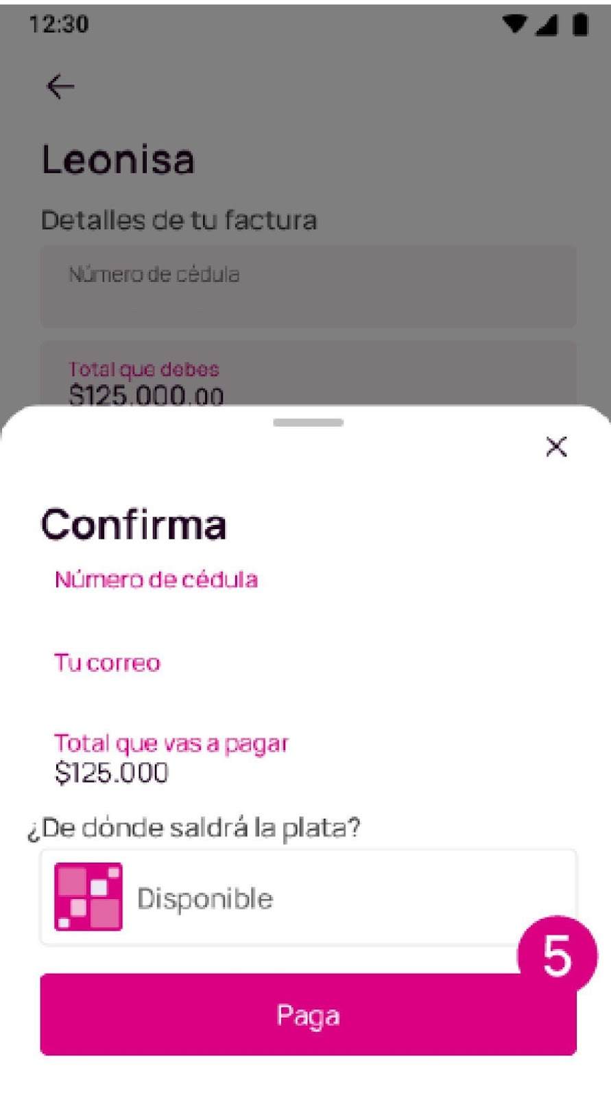Pantalla de pago exitoso de la factura Leonisa de la app Nequi