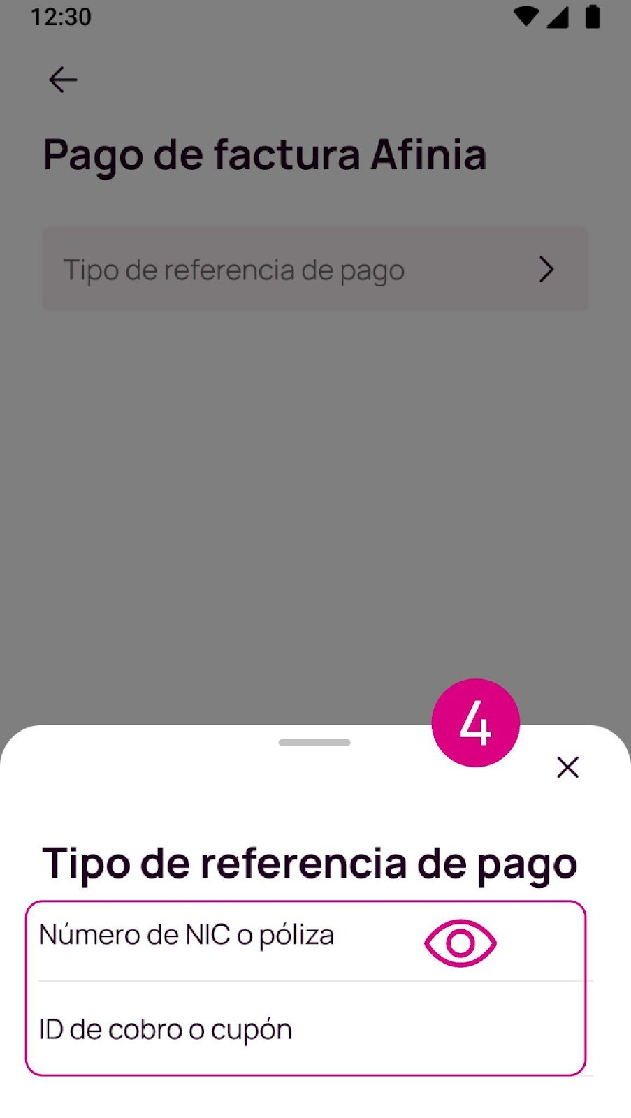 Pantalla el tipo de referencia en la app Nequi