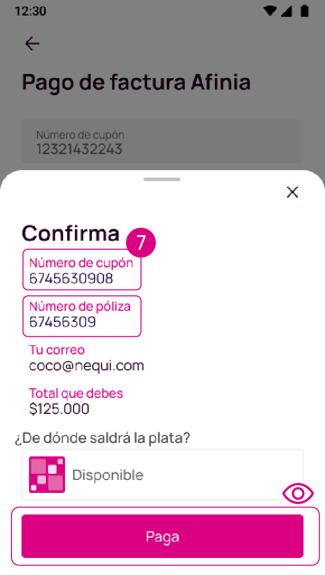 Pantalla de Confirmación de datos en Nequi