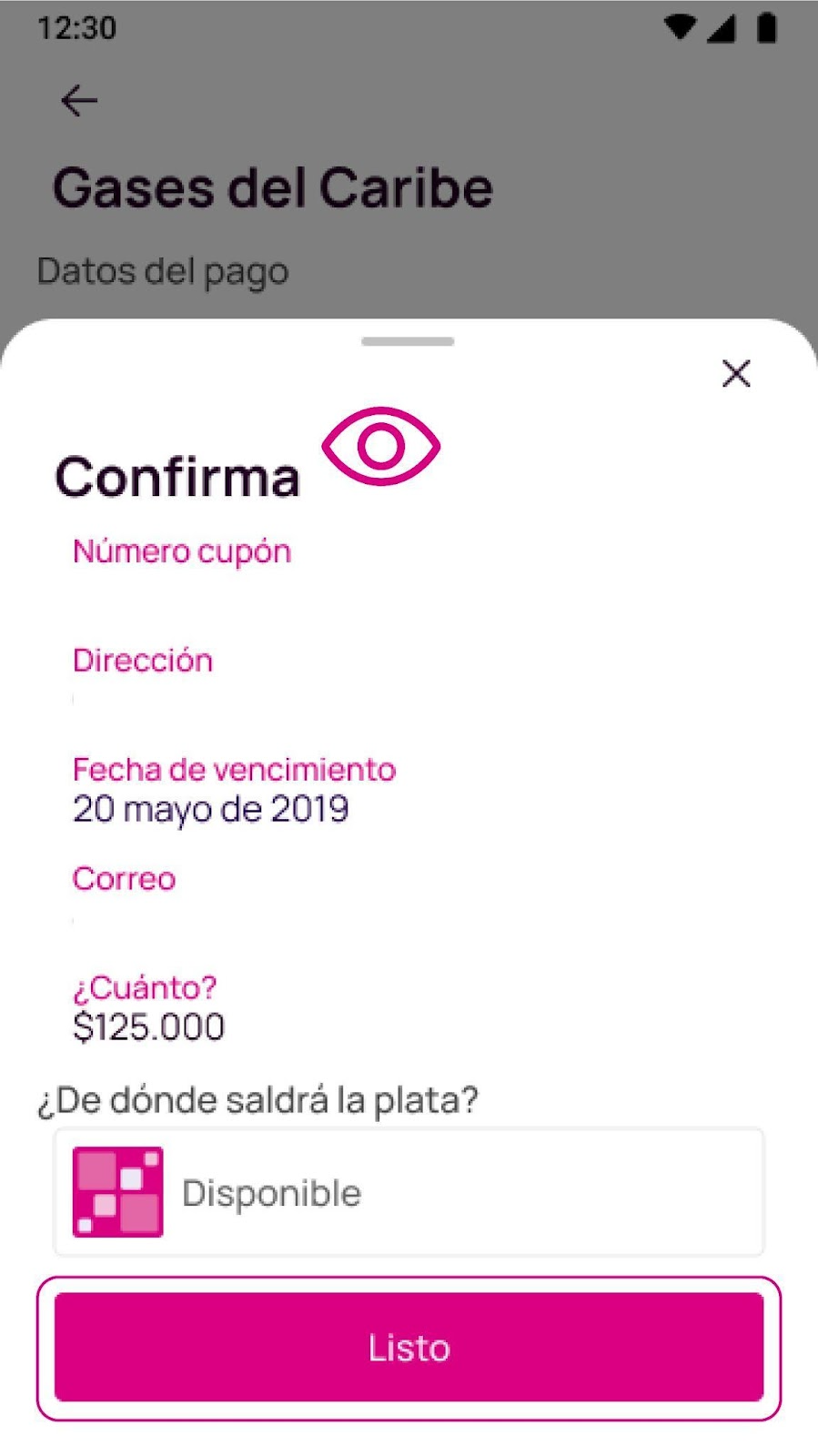 Pantalla de confirmación del cupón en Nequi