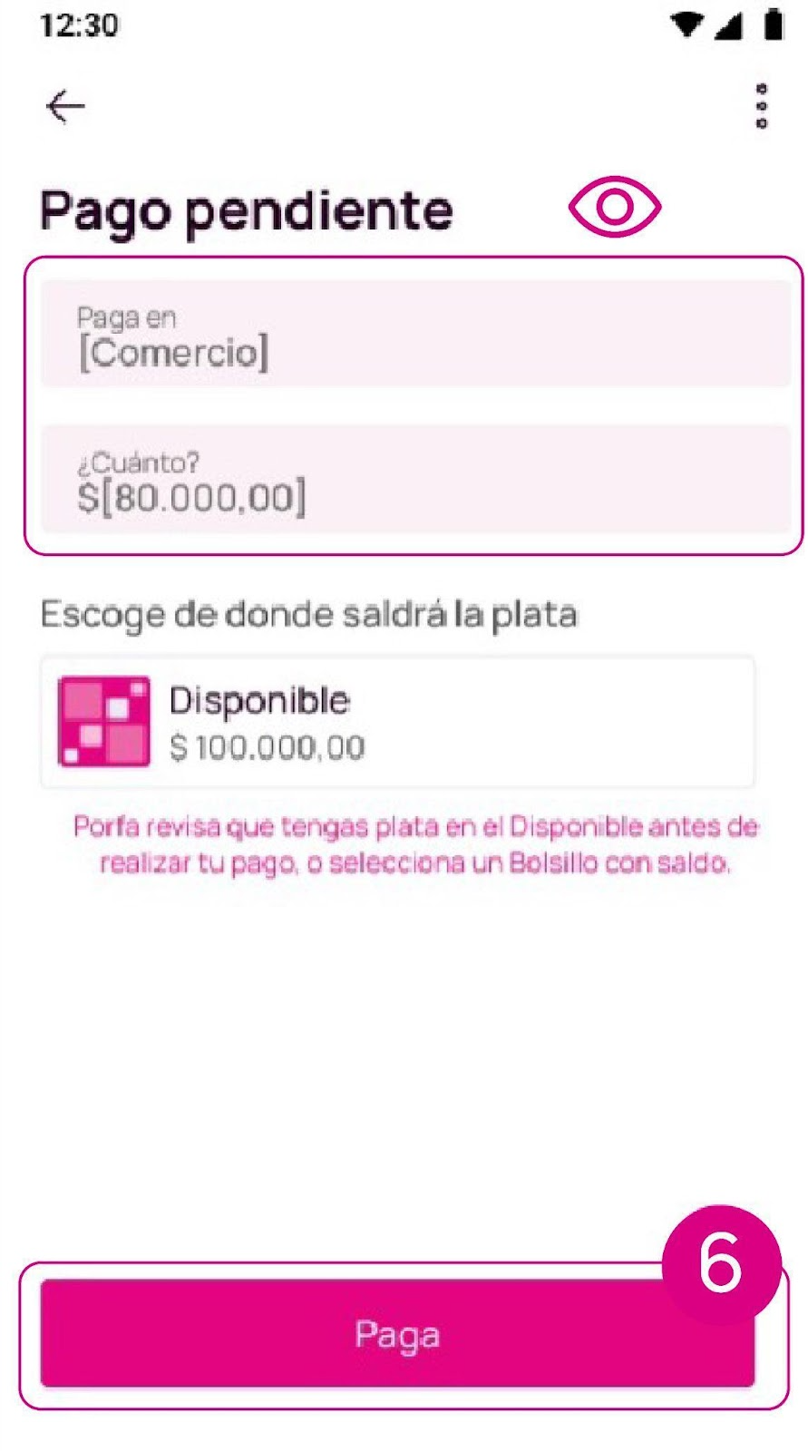 Pago pendiente en la app Nequi
