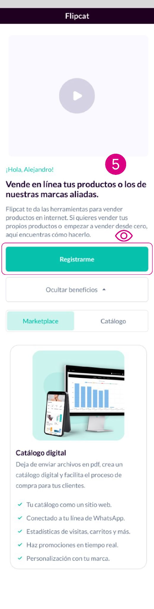 Pantalla de Registrarme a flipcat en la app Nequi