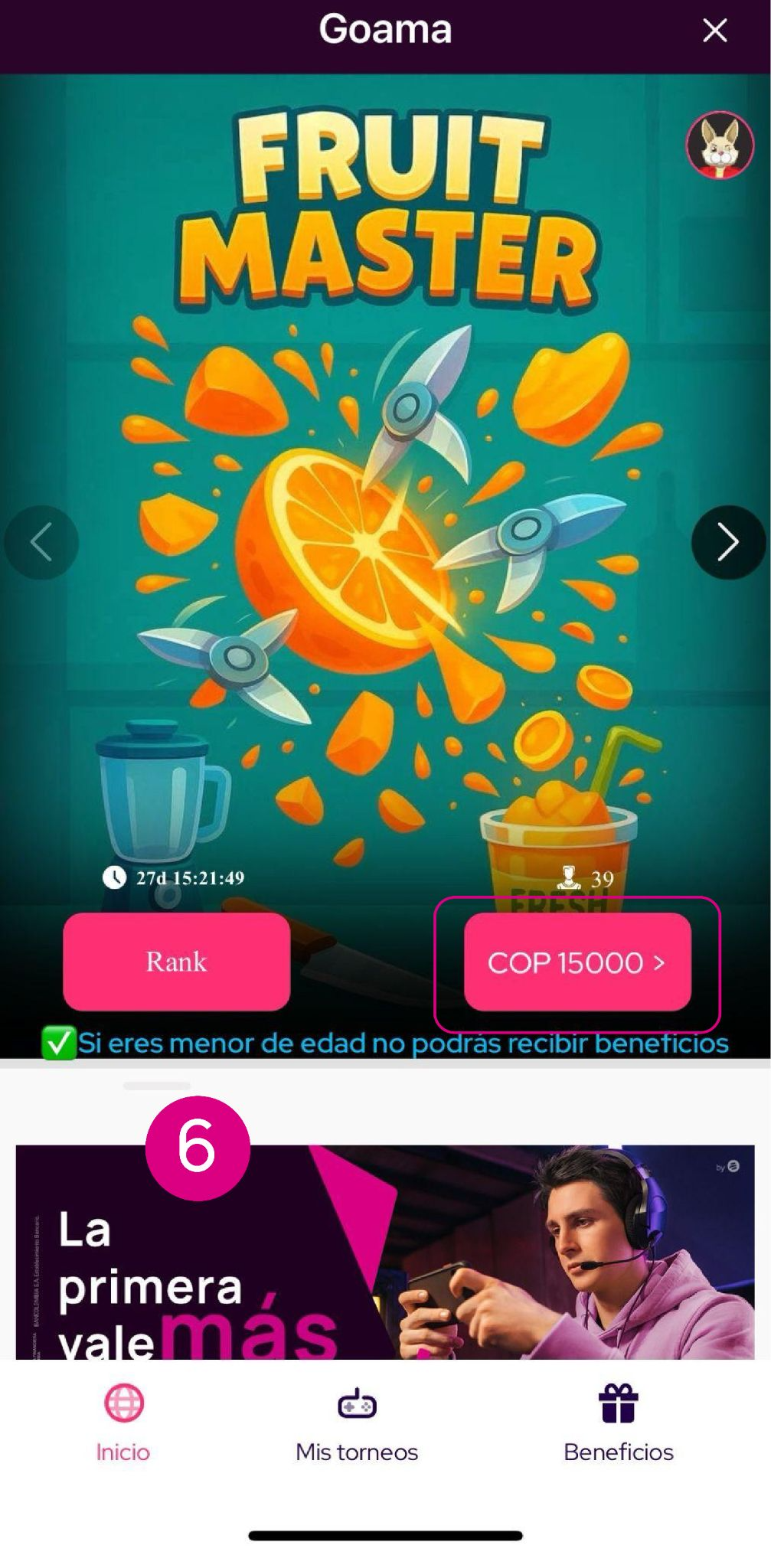 Pantalla del valor de Goama en la app Nequi