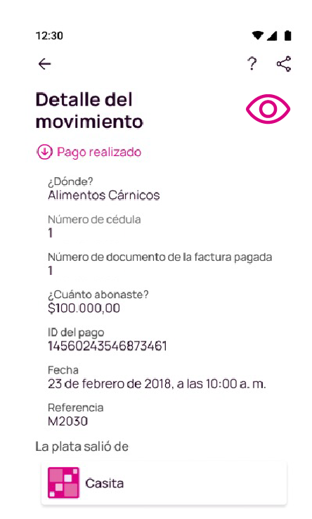Pantalla del detalle del movimiento en Nequi
