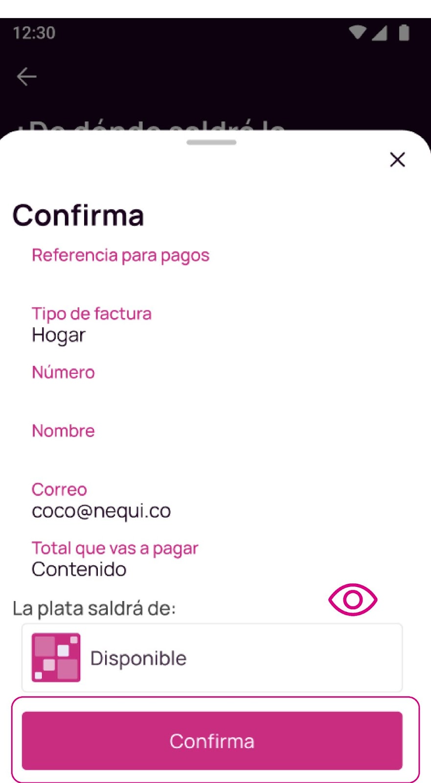 Pantalla de confirma el pago de la factura movistar en la app Nequi