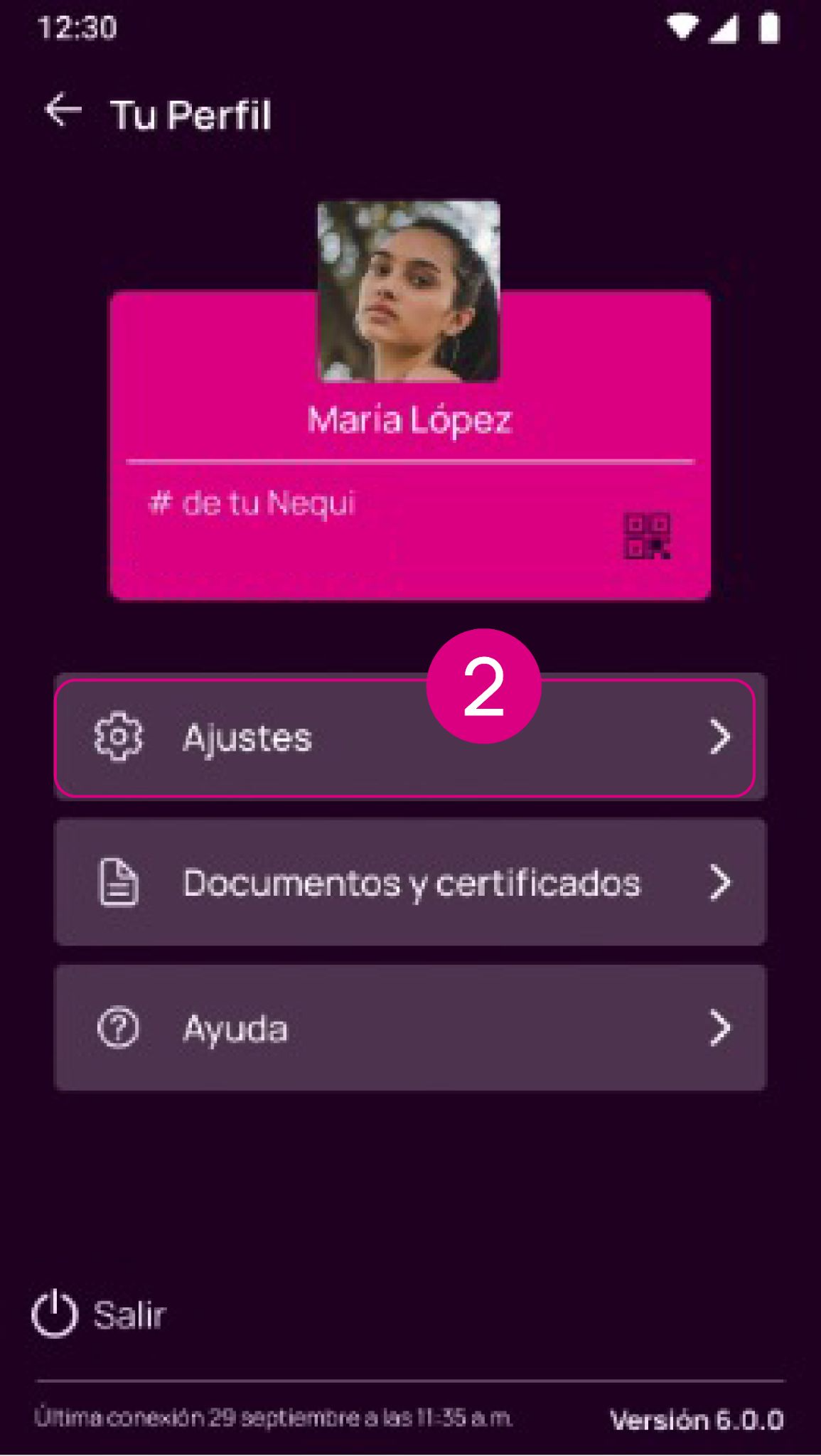 Pantalla de Ajustes en Nequi