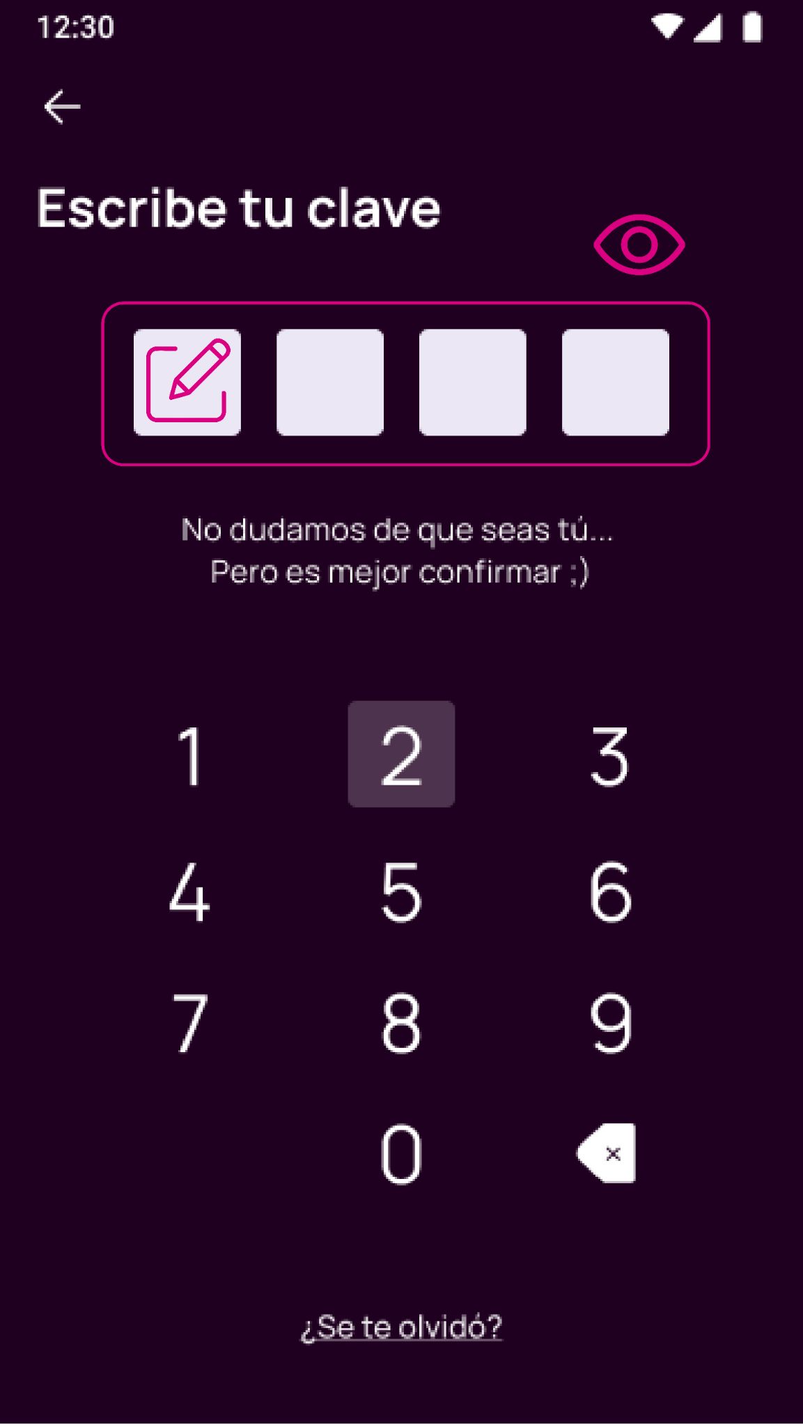 Pantalla escribe tu clave en la app Nequi