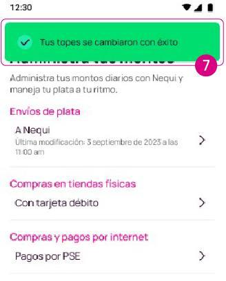 Pantalla de Tus topes se cambiaron con éxito.