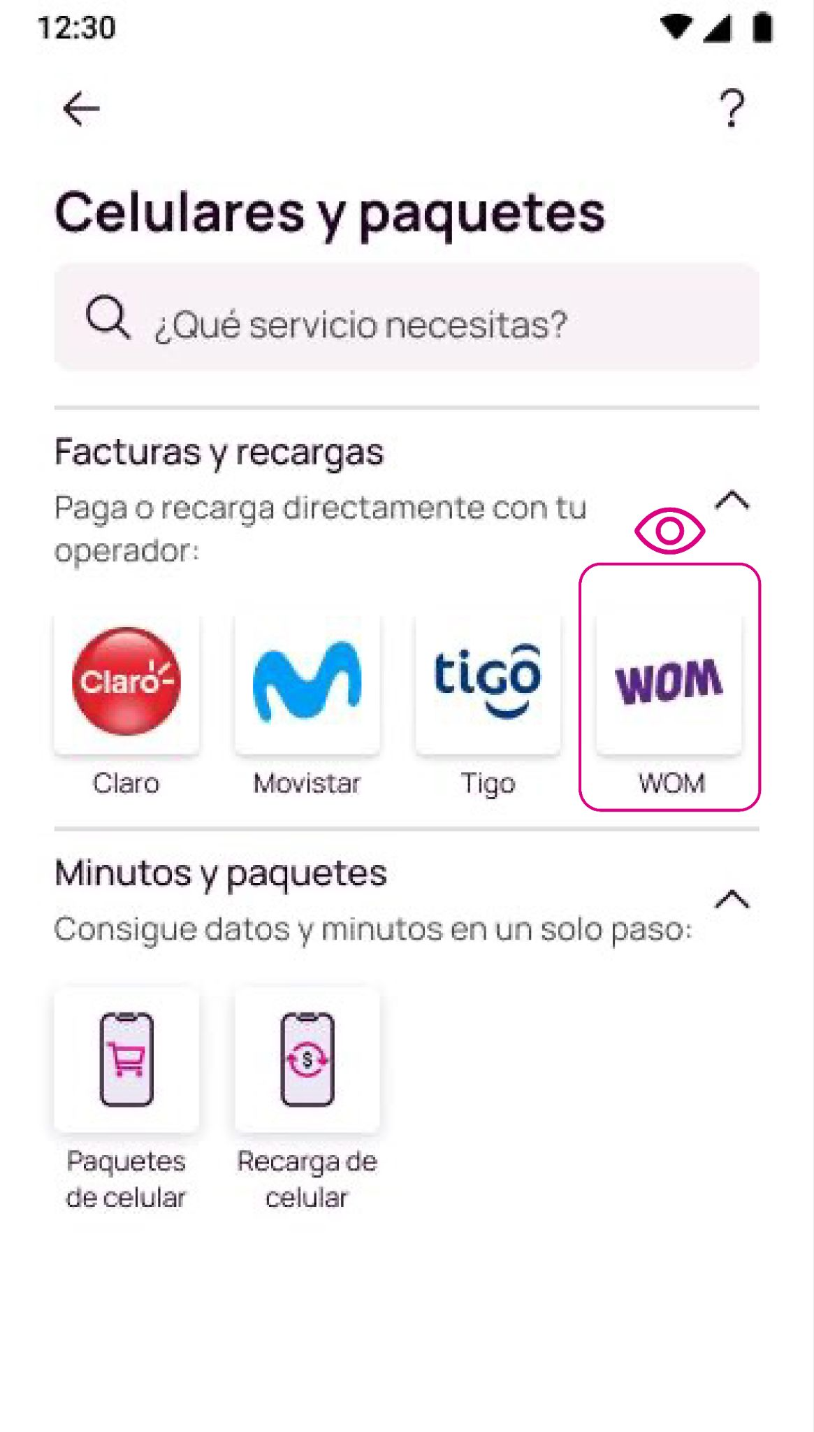 Pantalla WOM de la app Nequi 