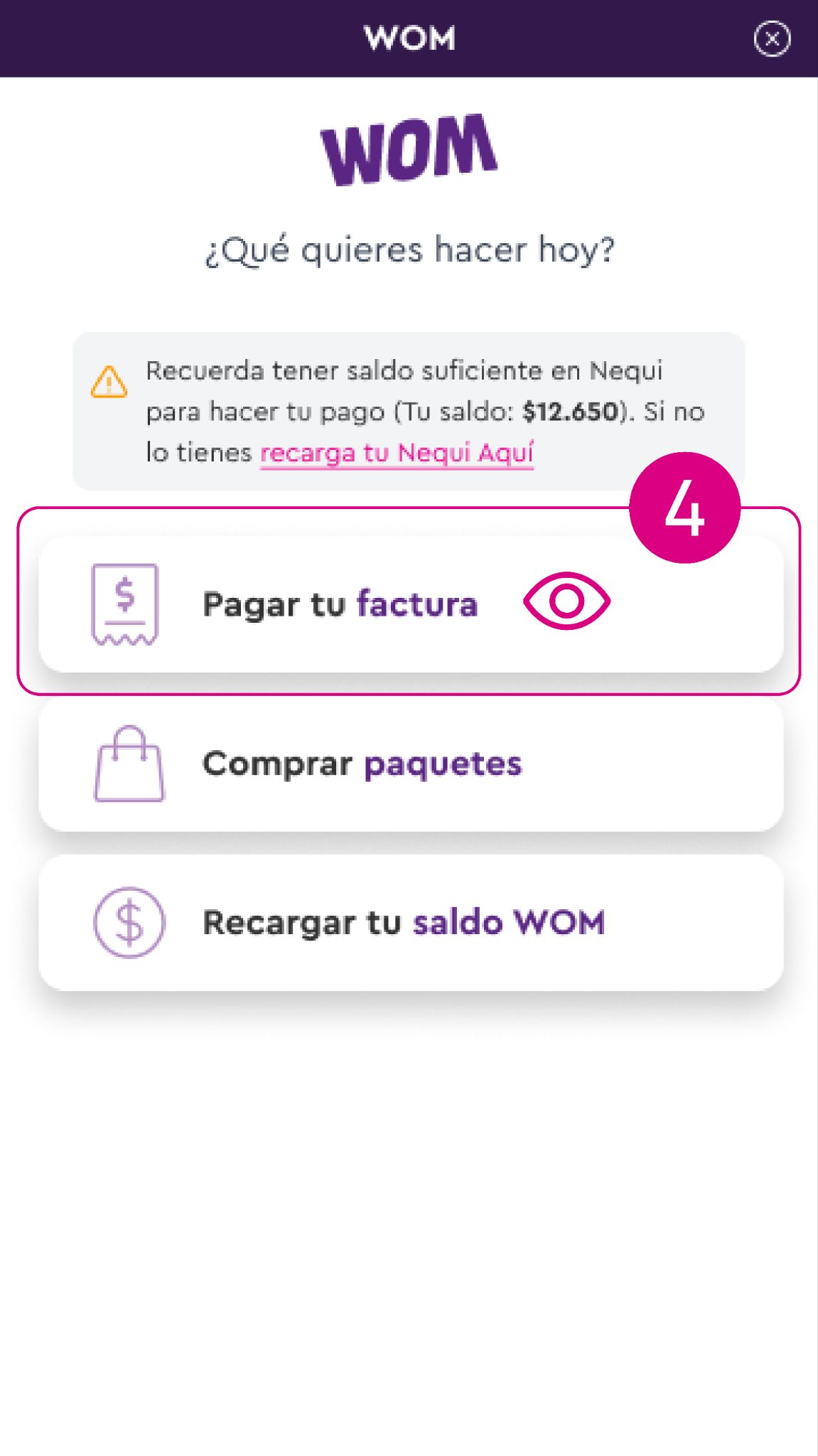 Pantalla pagar tu factura en la app Nequi