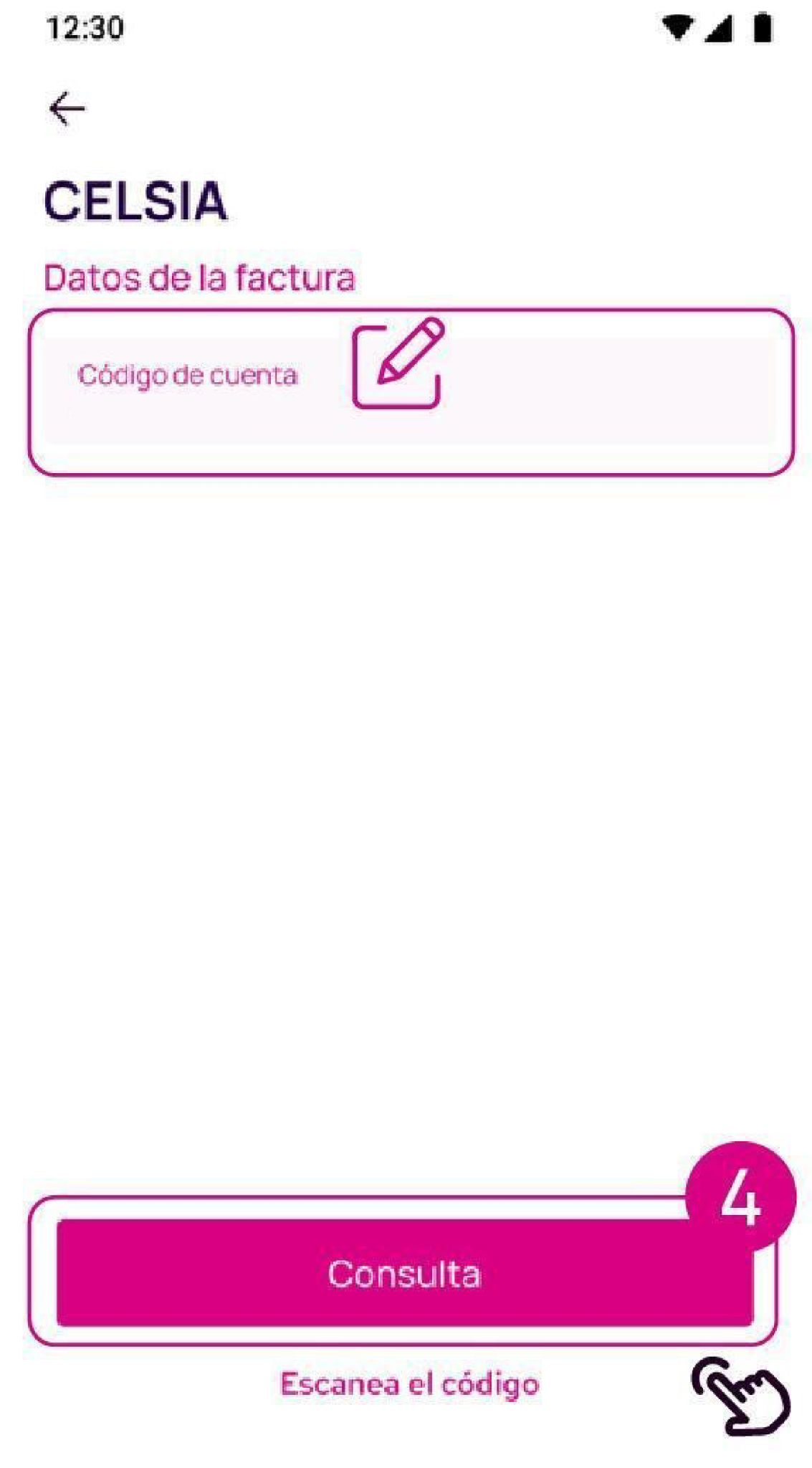 Pantalla de escribe el código de cuenta de la factura Celsia en la app Nequi