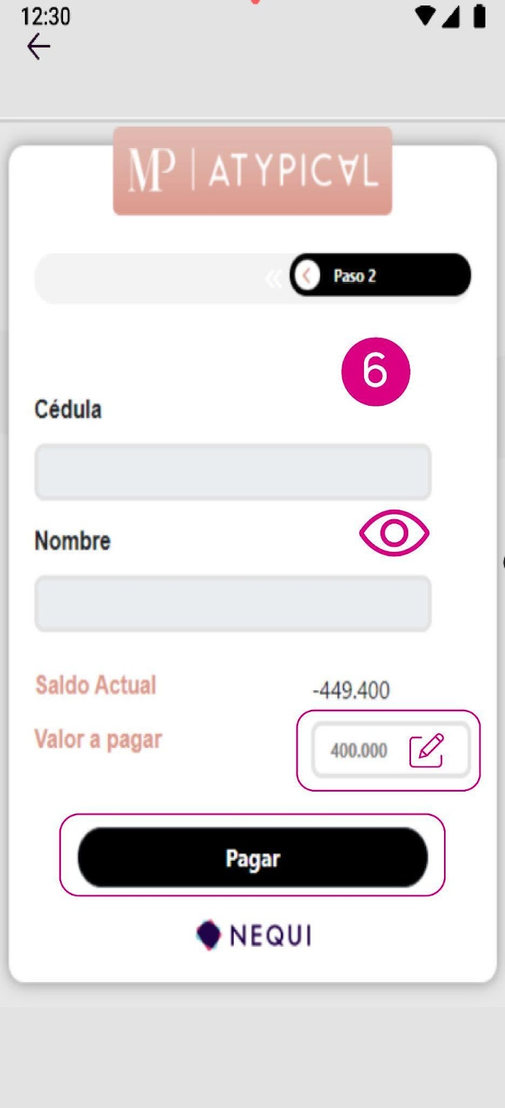 Pantalla de pagar en Nequi